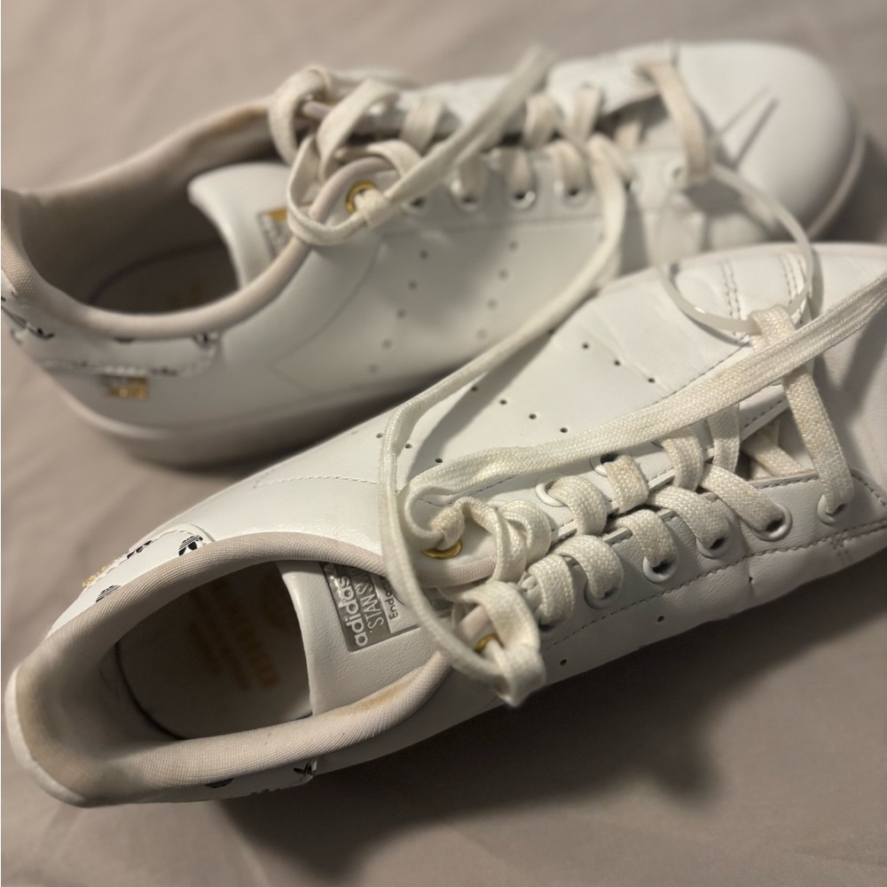 adidas White Sneakers with Gold Accents